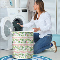 Monstera Tiare Plumeria Lei Pattern Laundry Basket Green Version