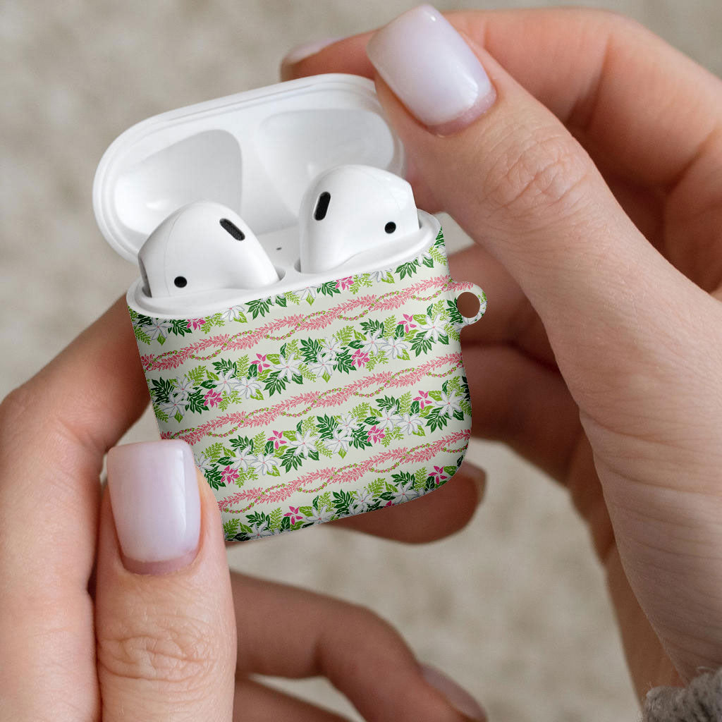 Monstera Tiare Plumeria Lei Pattern AirPods Case Green Version