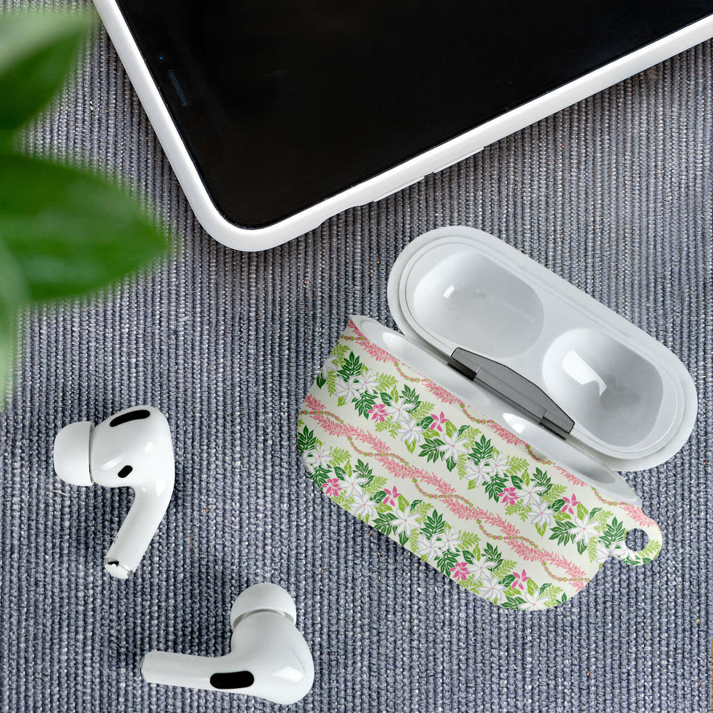 Monstera Tiare Plumeria Lei Pattern AirPods Case Green Version