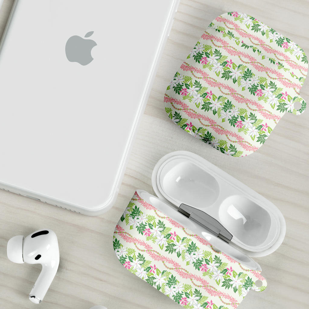 Monstera Tiare Plumeria Lei Pattern AirPods Case Green Version