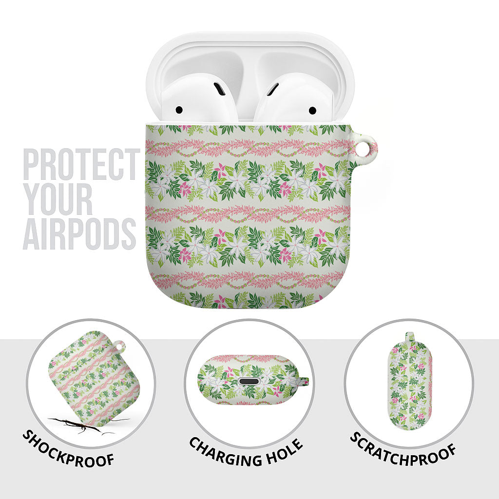Monstera Tiare Plumeria Lei Pattern AirPods Case Green Version