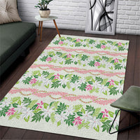Monstera Tiare Plumeria Lei Pattern Area Rug Green Version