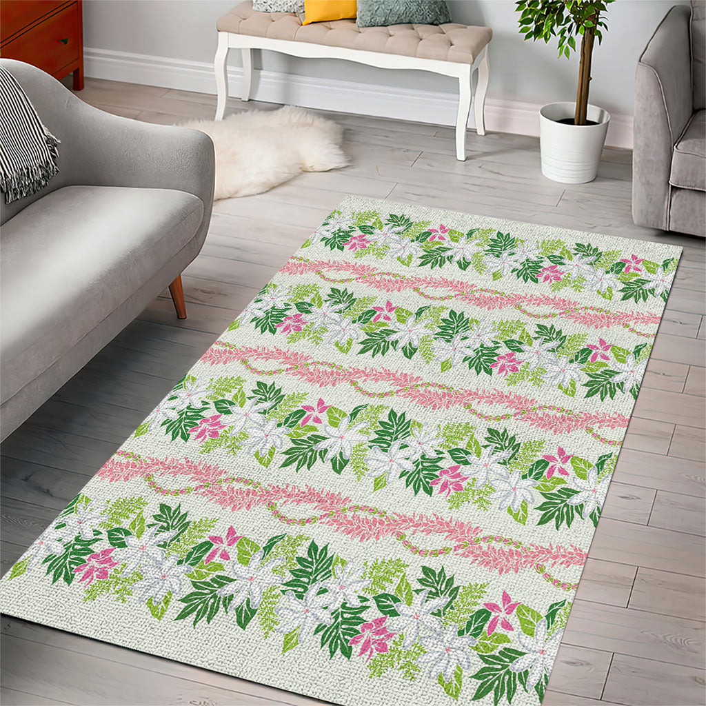 Monstera Tiare Plumeria Lei Pattern Area Rug Green Version