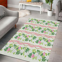 Monstera Tiare Plumeria Lei Pattern Area Rug Green Version