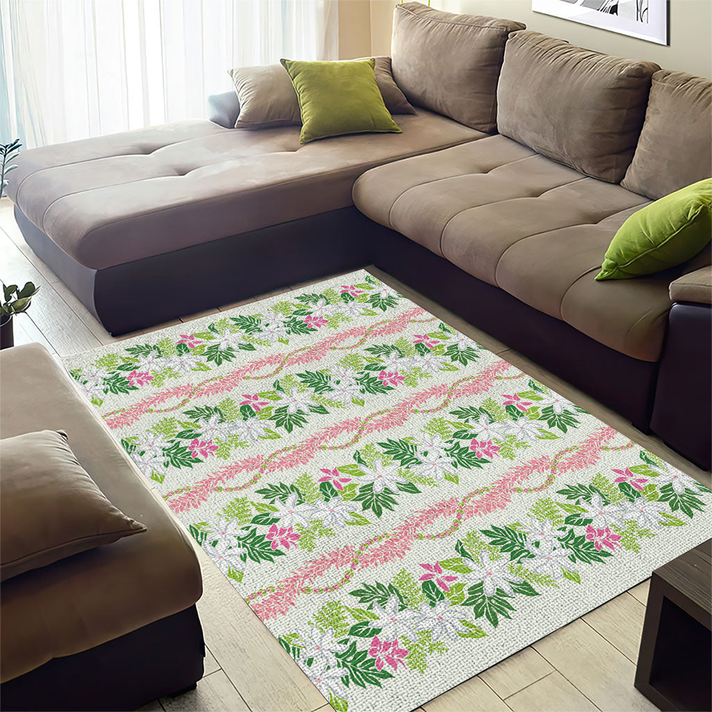 Monstera Tiare Plumeria Lei Pattern Area Rug Green Version