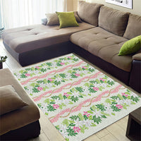 Monstera Tiare Plumeria Lei Pattern Area Rug Green Version