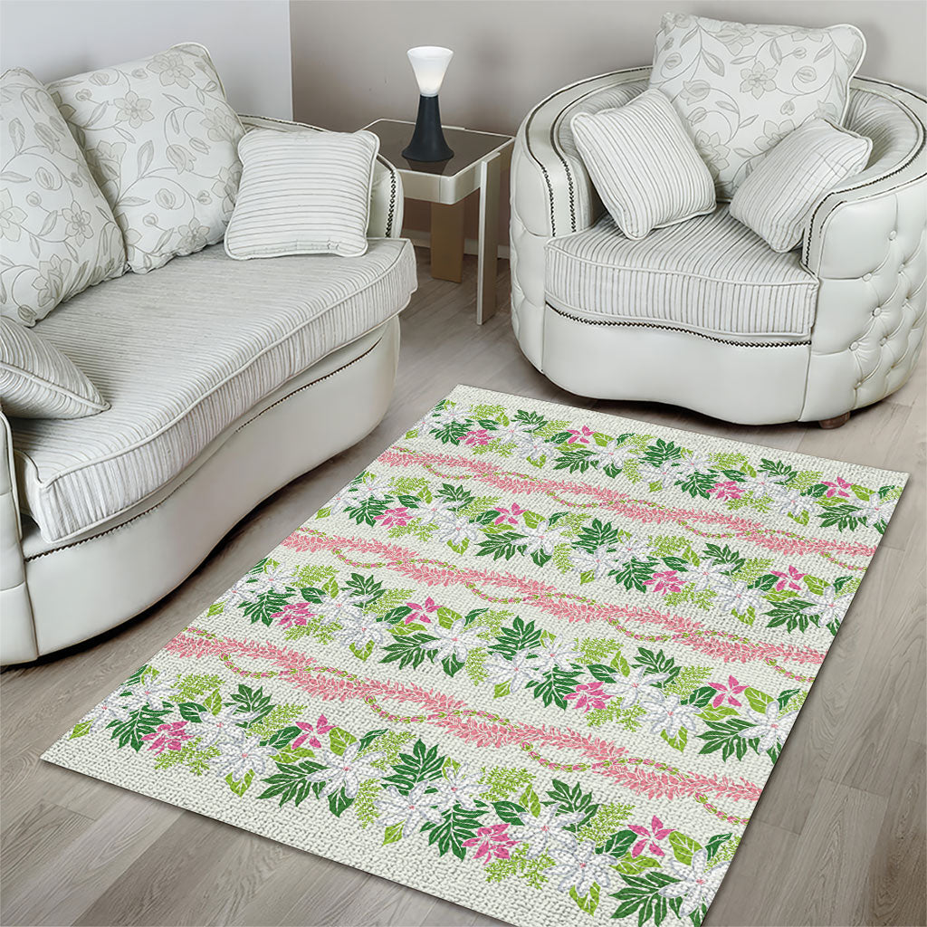 Monstera Tiare Plumeria Lei Pattern Area Rug Green Version