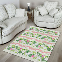 Monstera Tiare Plumeria Lei Pattern Area Rug Green Version