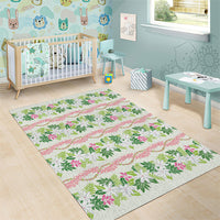Monstera Tiare Plumeria Lei Pattern Area Rug Green Version
