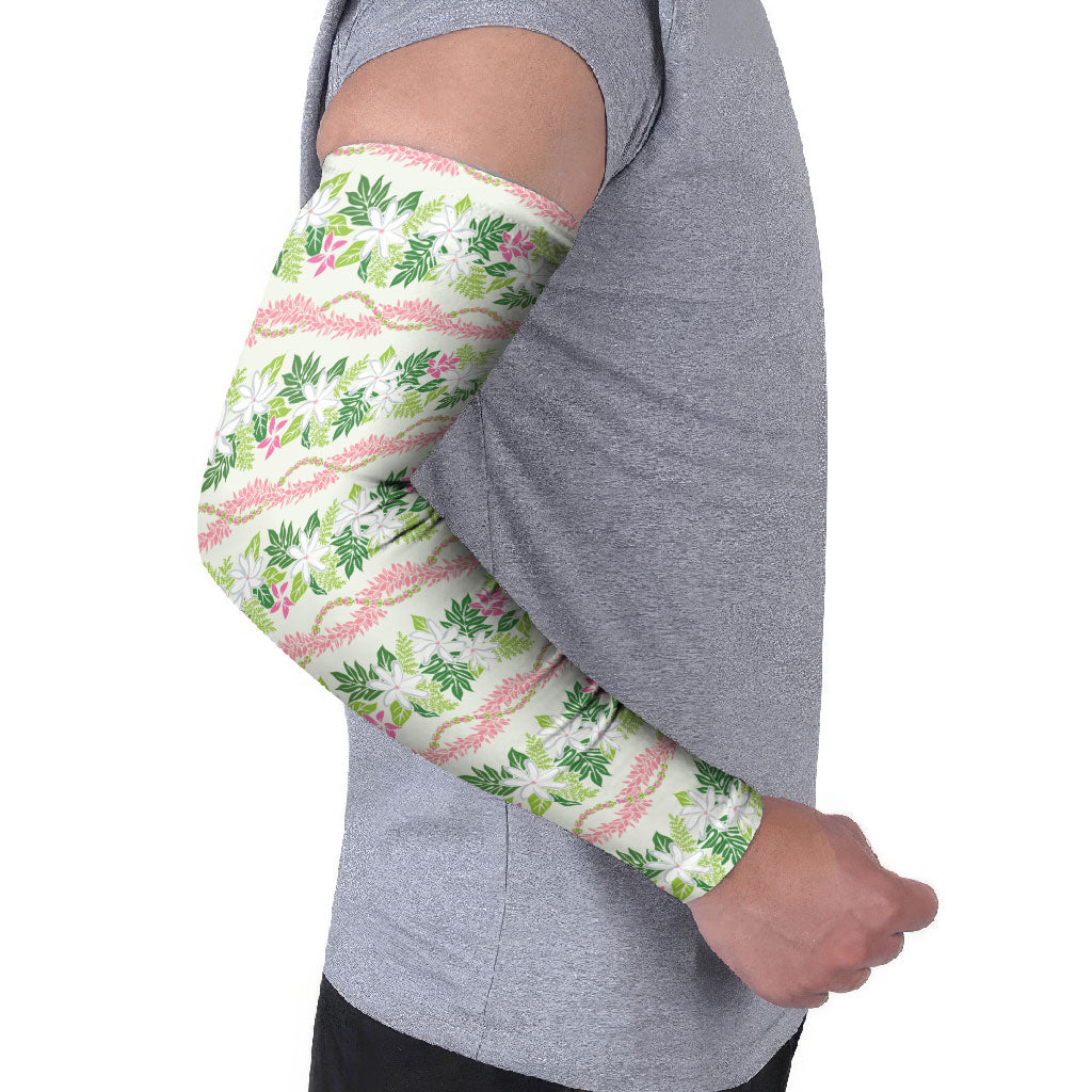 Monstera Tiare Plumeria Lei Pattern Arm Sleeves Green Version