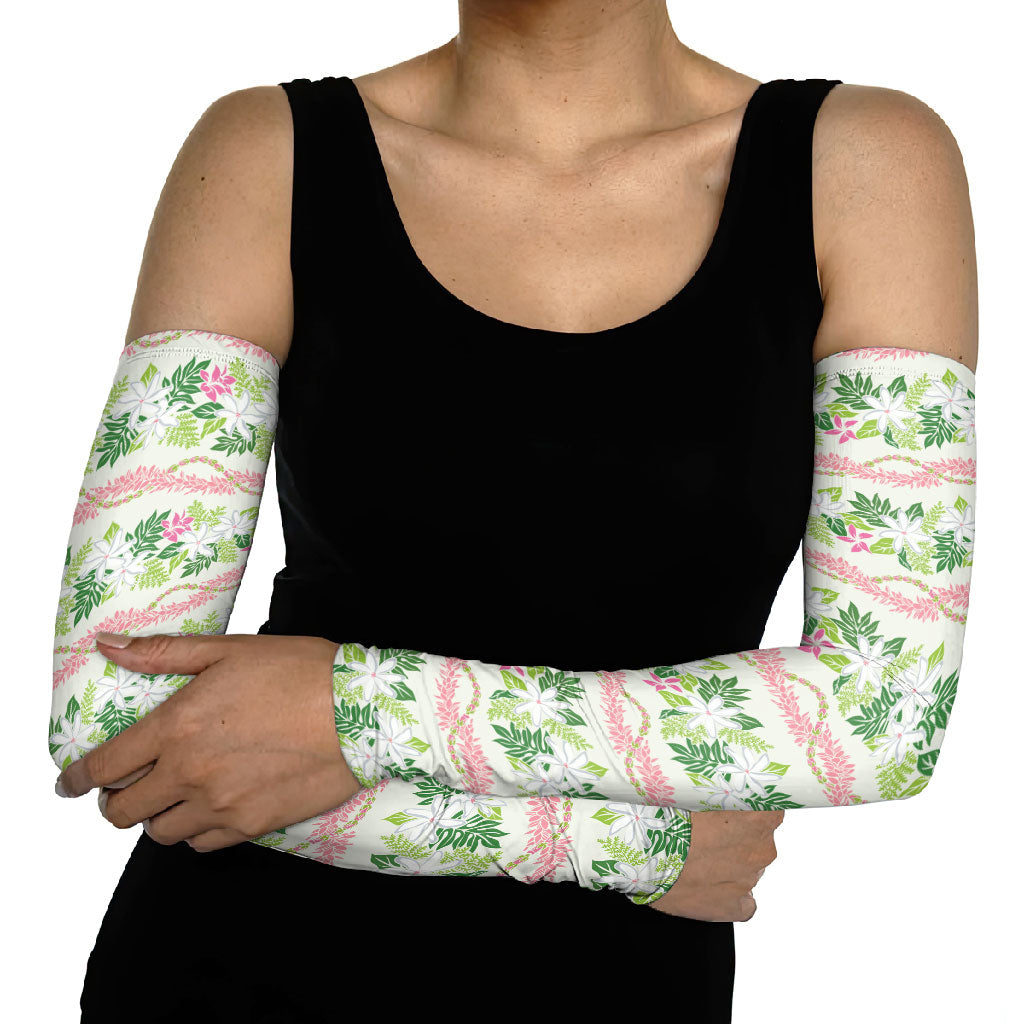 Monstera Tiare Plumeria Lei Pattern Arm Sleeves Green Version