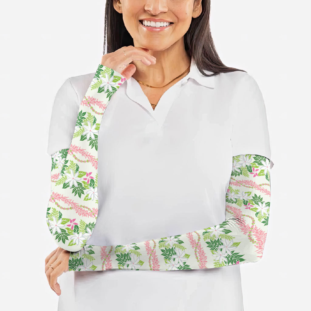 Monstera Tiare Plumeria Lei Pattern Arm Sleeves Green Version
