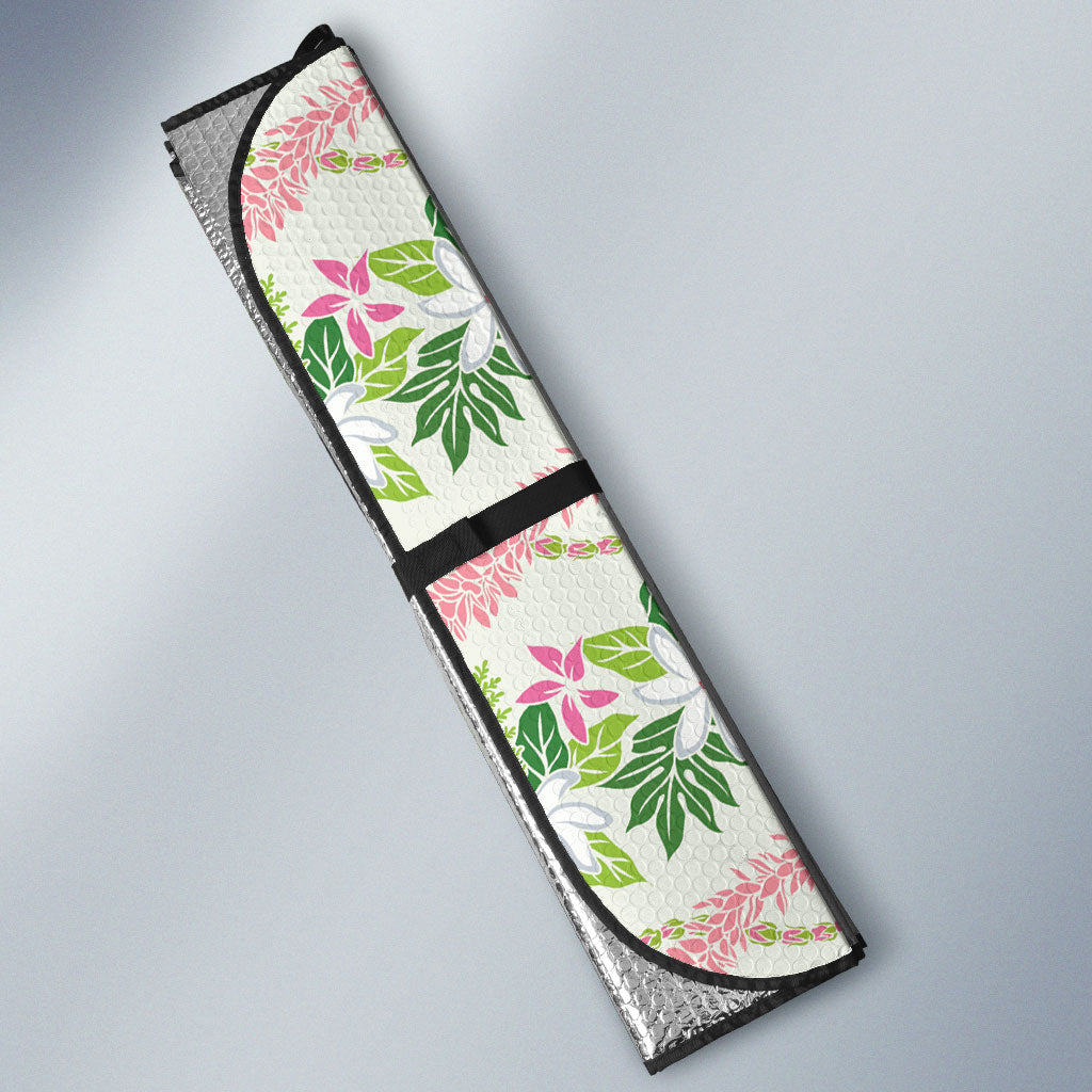 Monstera Tiare Plumeria Lei Pattern Auto Sun Shade Green Version LT01 - Polynesian Pride