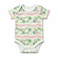 Monstera Tiare Plumeria Lei Pattern Baby Onesie Green Version