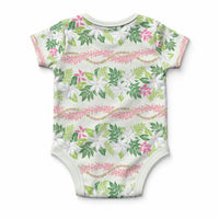 Monstera Tiare Plumeria Lei Pattern Baby Onesie Green Version