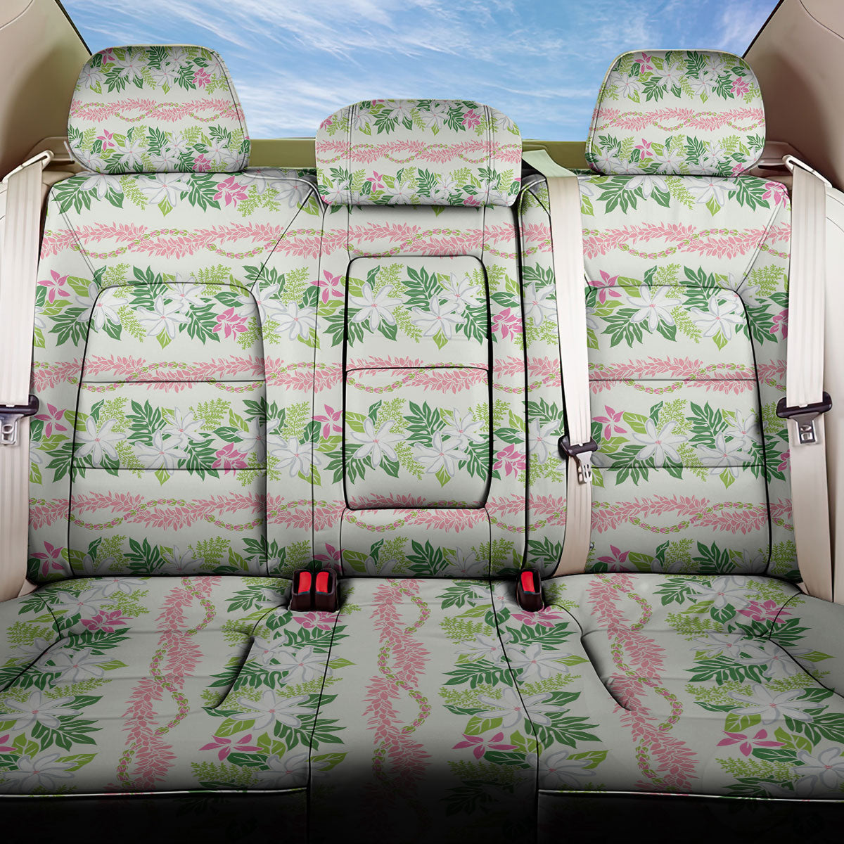 Monstera Tiare Plumeria Lei Pattern Back Car Seat Cover Green Version