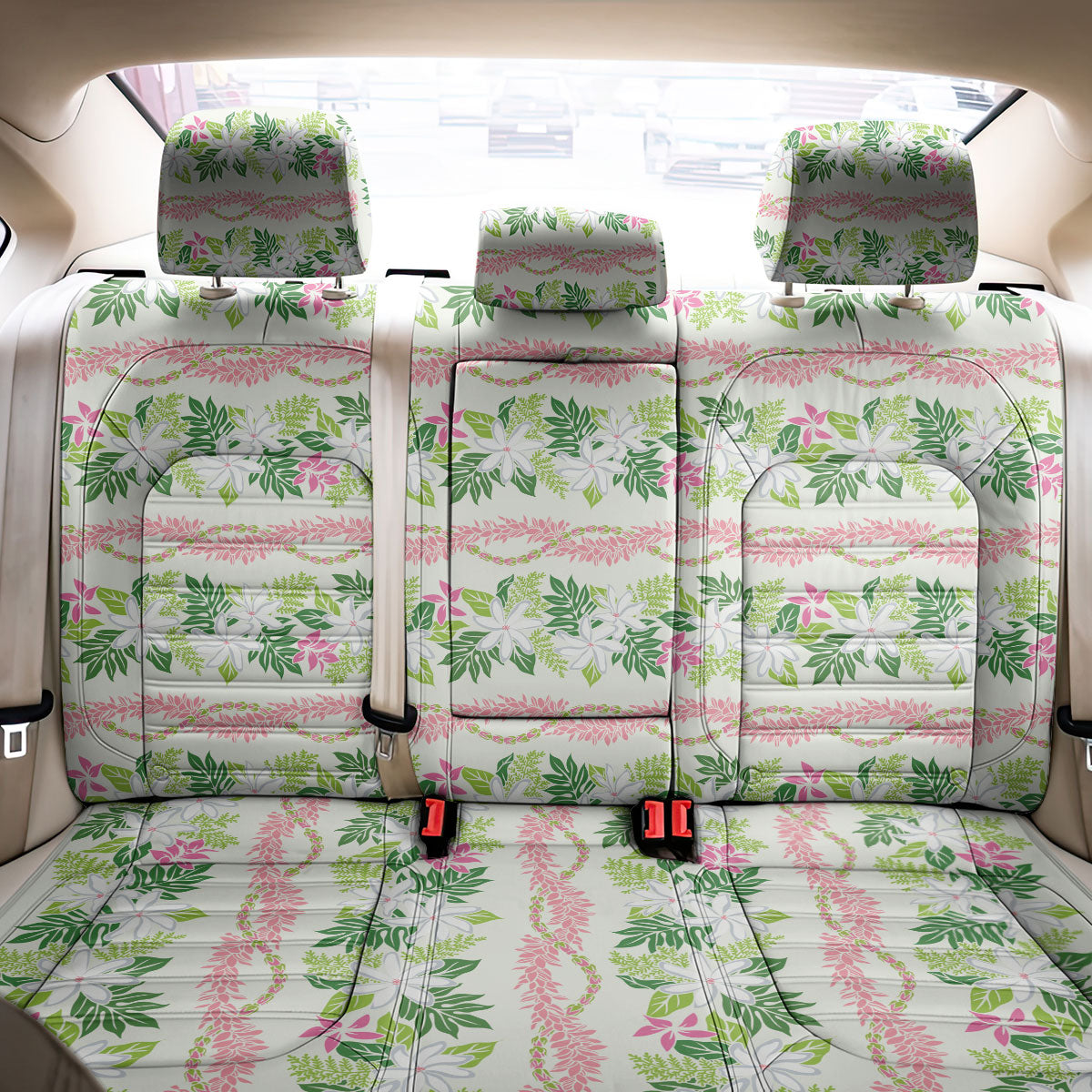 Monstera Tiare Plumeria Lei Pattern Back Car Seat Cover Green Version