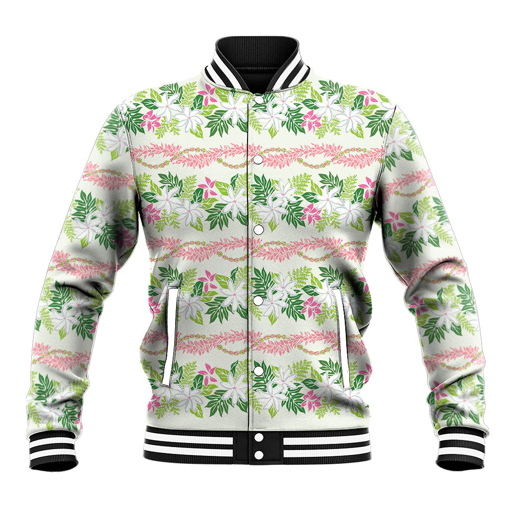 Monstera Tiare Plumeria Lei Pattern Baseball Jacket Green Version