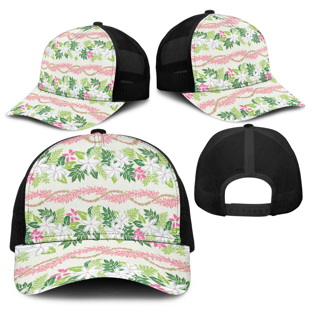 Monstera Tiare Plumeria Lei Pattern Baseball Net Cap Green Version