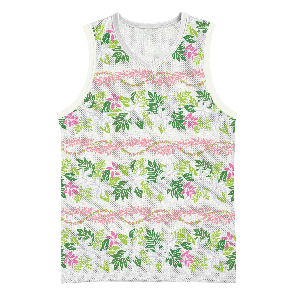 Monstera Tiare Plumeria Lei Pattern Basketball Jersey Green Version