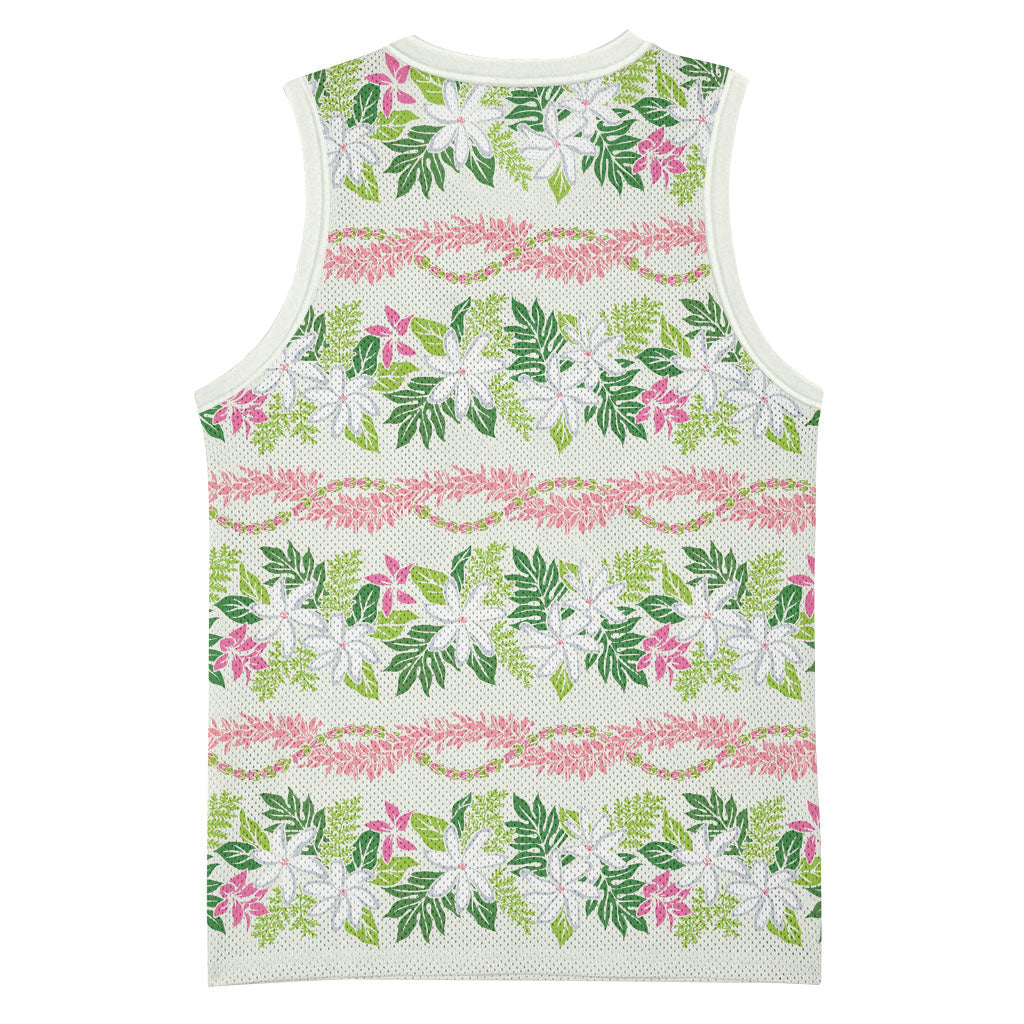 Monstera Tiare Plumeria Lei Pattern Basketball Jersey Green Version