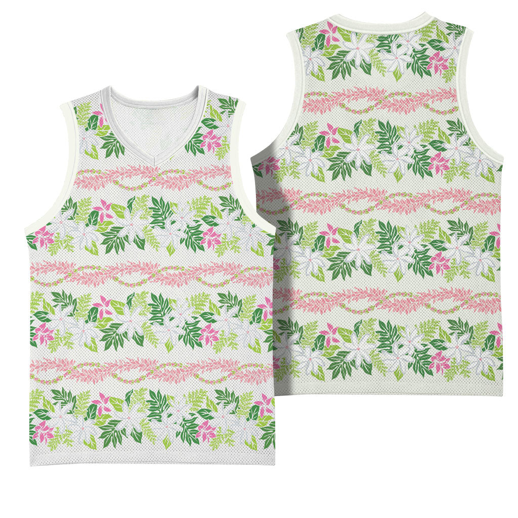 Monstera Tiare Plumeria Lei Pattern Basketball Jersey Green Version
