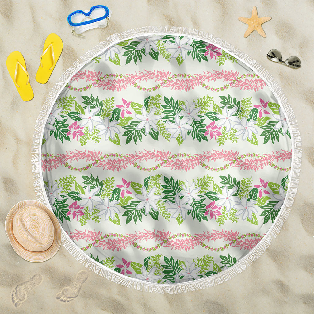 Monstera Tiare Plumeria Lei Pattern Beach Blanket Green Version