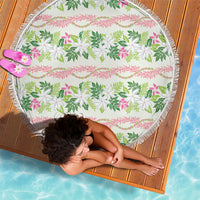 Monstera Tiare Plumeria Lei Pattern Beach Blanket Green Version