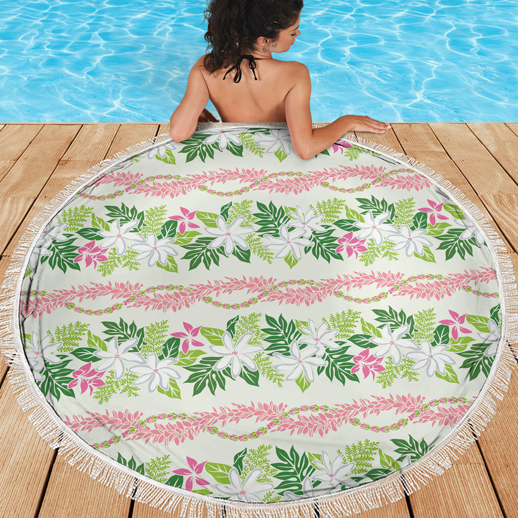 Monstera Tiare Plumeria Lei Pattern Beach Blanket Green Version