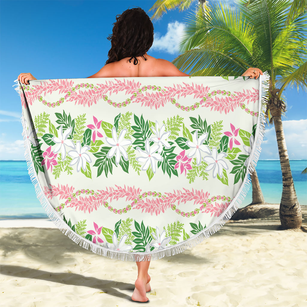 Monstera Tiare Plumeria Lei Pattern Beach Blanket Green Version