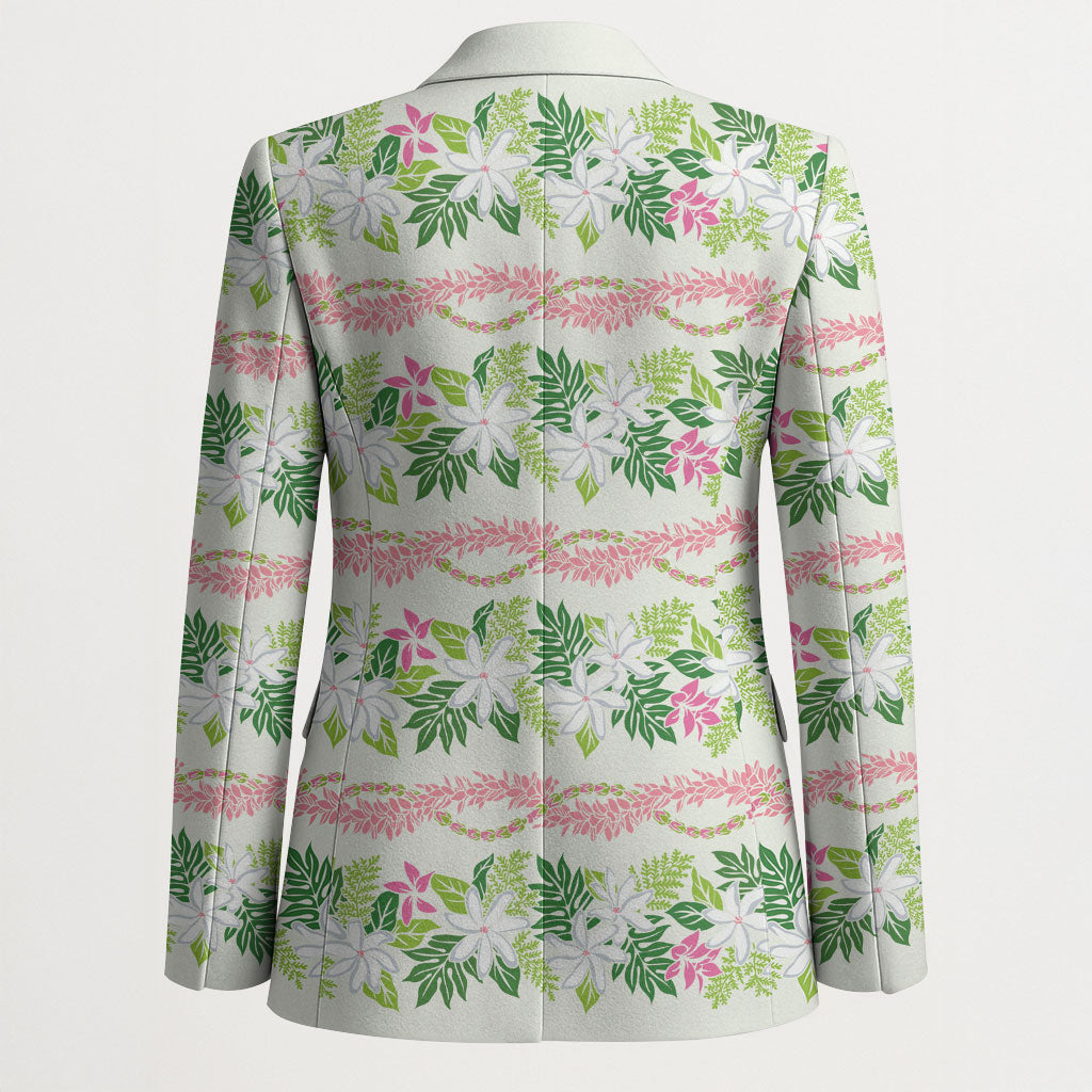 Monstera Tiare Plumeria Lei Pattern Blazer Green Version