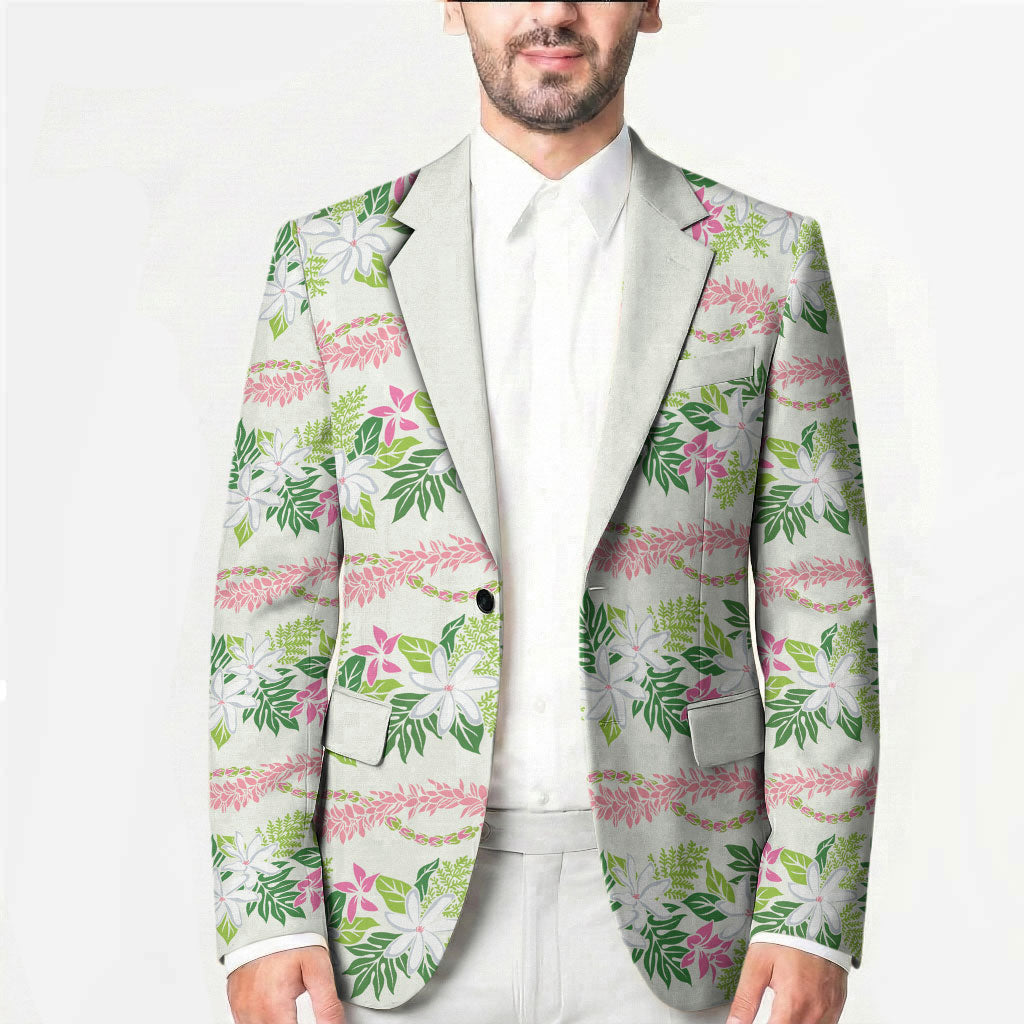 Monstera Tiare Plumeria Lei Pattern Blazer Green Version