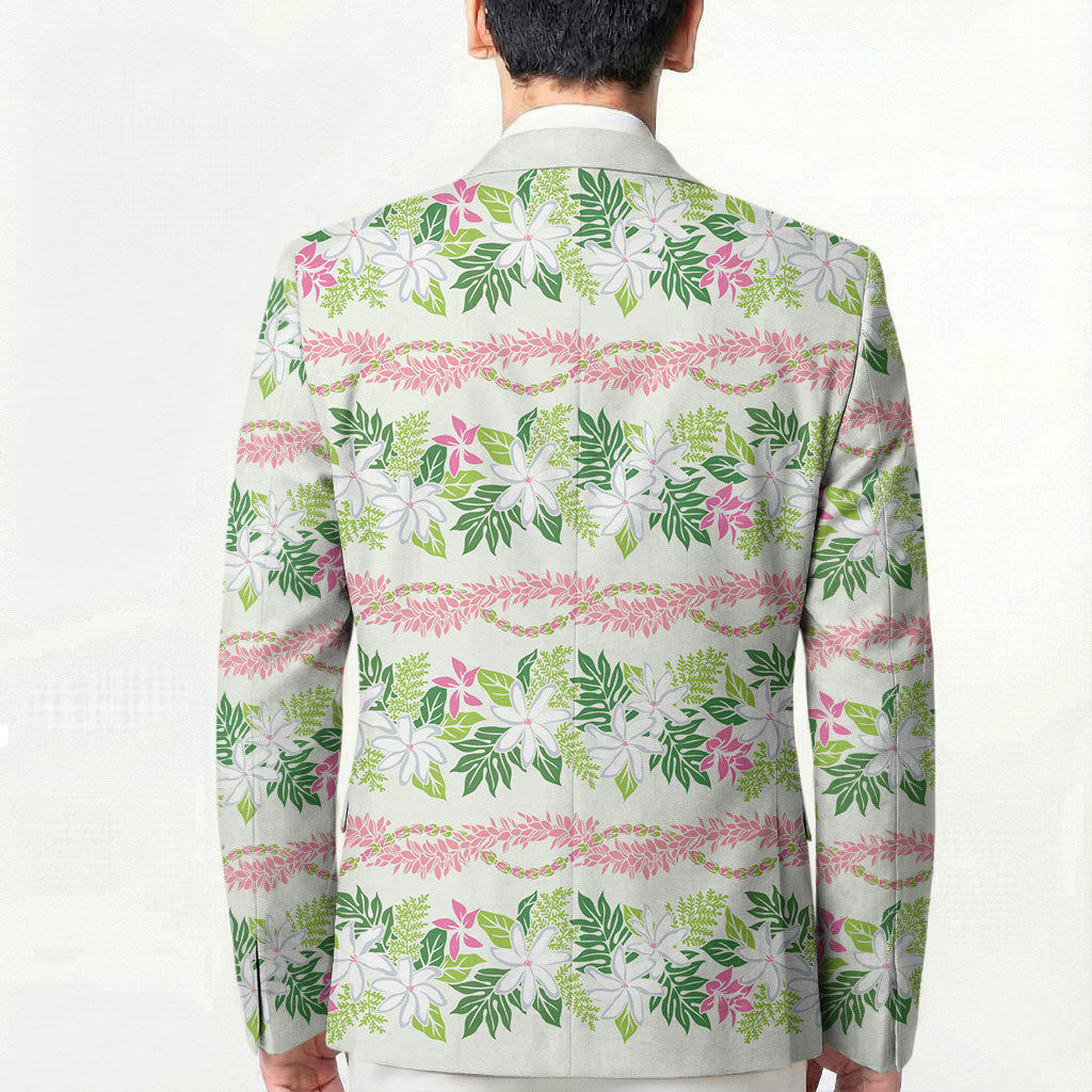 Monstera Tiare Plumeria Lei Pattern Blazer Green Version