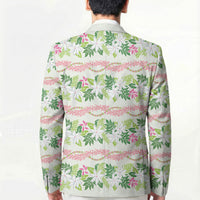 Monstera Tiare Plumeria Lei Pattern Blazer Green Version