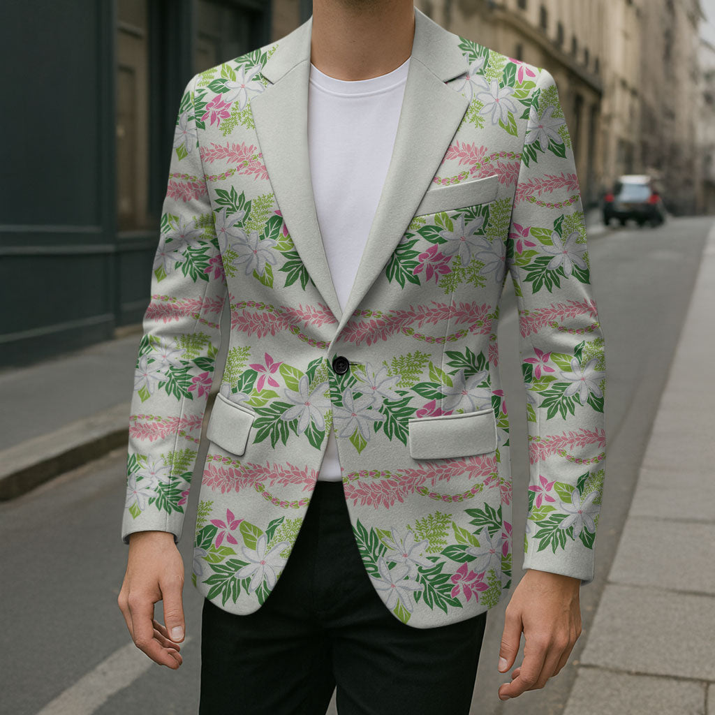Monstera Tiare Plumeria Lei Pattern Blazer Green Version