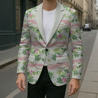 Monstera Tiare Plumeria Lei Pattern Blazer Green Version