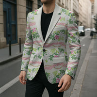 Monstera Tiare Plumeria Lei Pattern Blazer Green Version