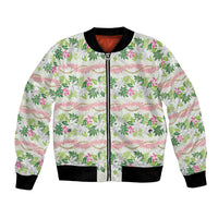 Monstera Tiare Plumeria Lei Pattern Bomber Jacket Green Version