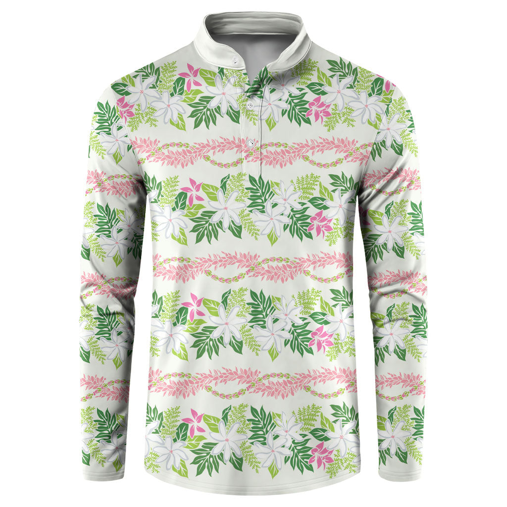 Monstera Tiare Plumeria Lei Pattern Button Sweatshirt Green Version