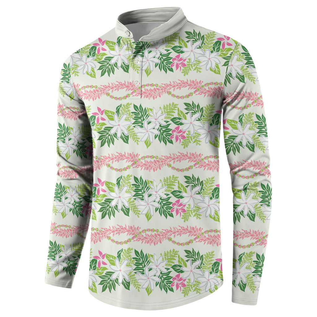 Monstera Tiare Plumeria Lei Pattern Button Sweatshirt Green Version