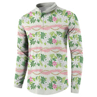 Monstera Tiare Plumeria Lei Pattern Button Sweatshirt Green Version