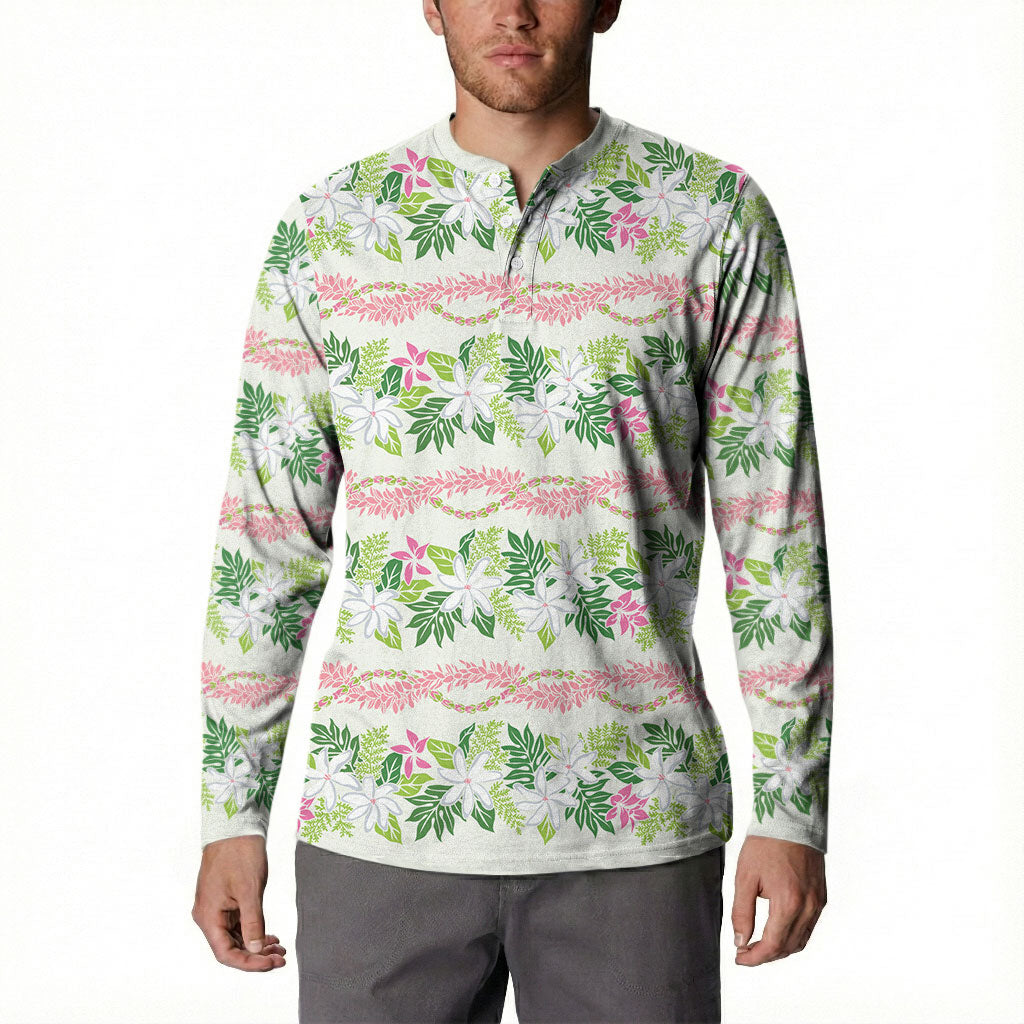 Monstera Tiare Plumeria Lei Pattern Button Sweatshirt Green Version