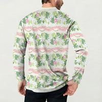 Monstera Tiare Plumeria Lei Pattern Button Sweatshirt Green Version