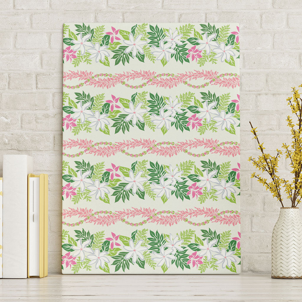 Monstera Tiare Plumeria Lei Pattern Canvas Wall Art Green Version LT01 Without Frame Green - Polynesian Pride