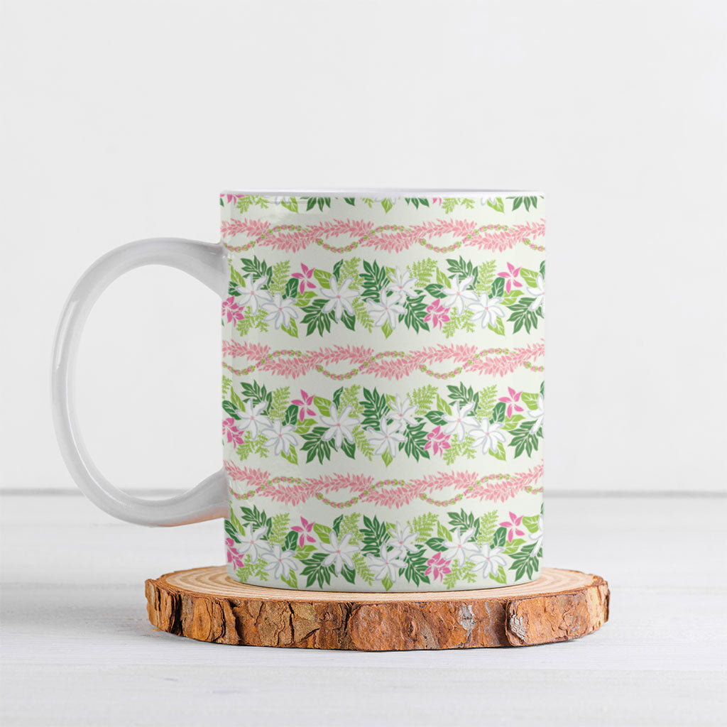 Monstera Tiare Plumeria Lei Pattern Ceramic Mug Green Version