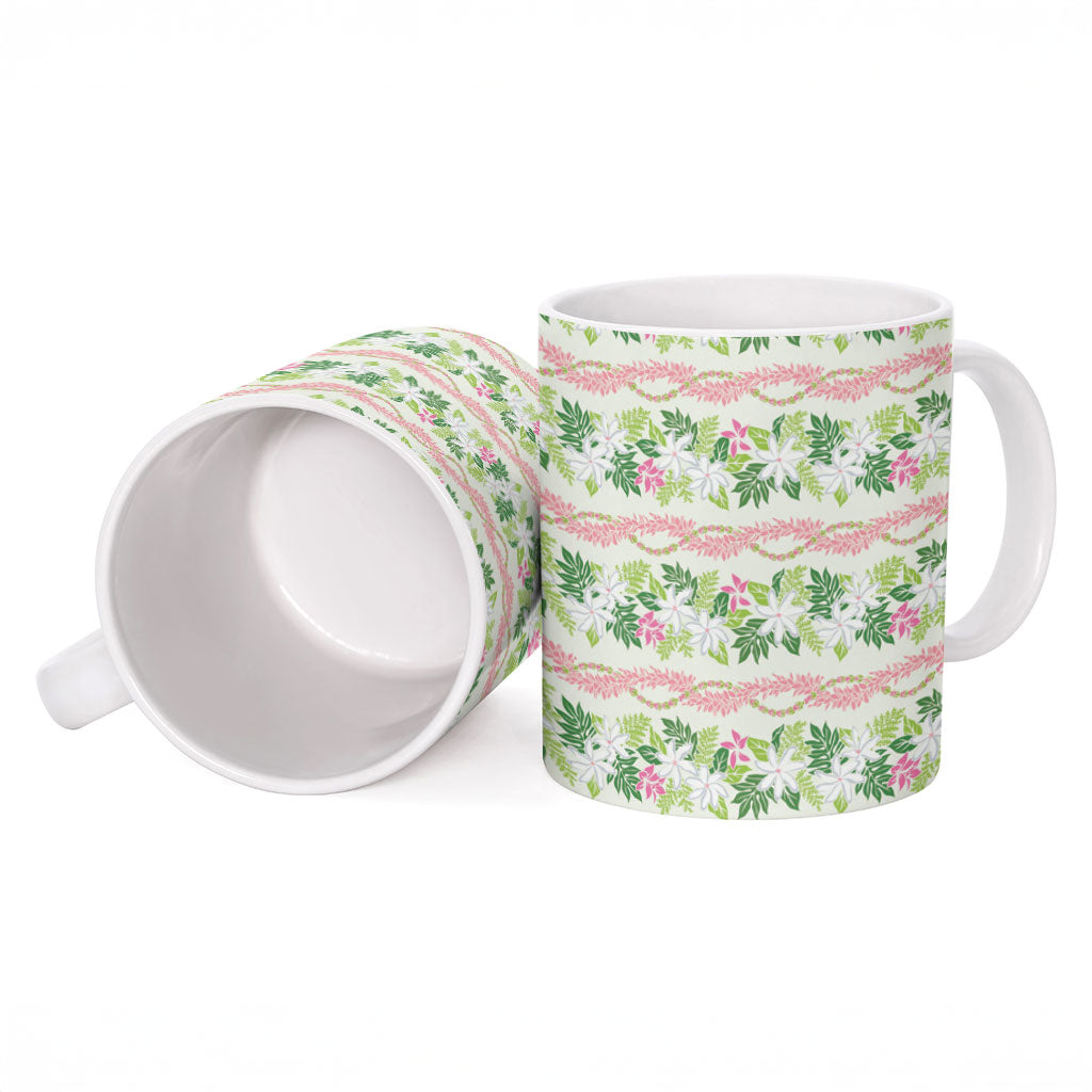 Monstera Tiare Plumeria Lei Pattern Ceramic Mug Green Version