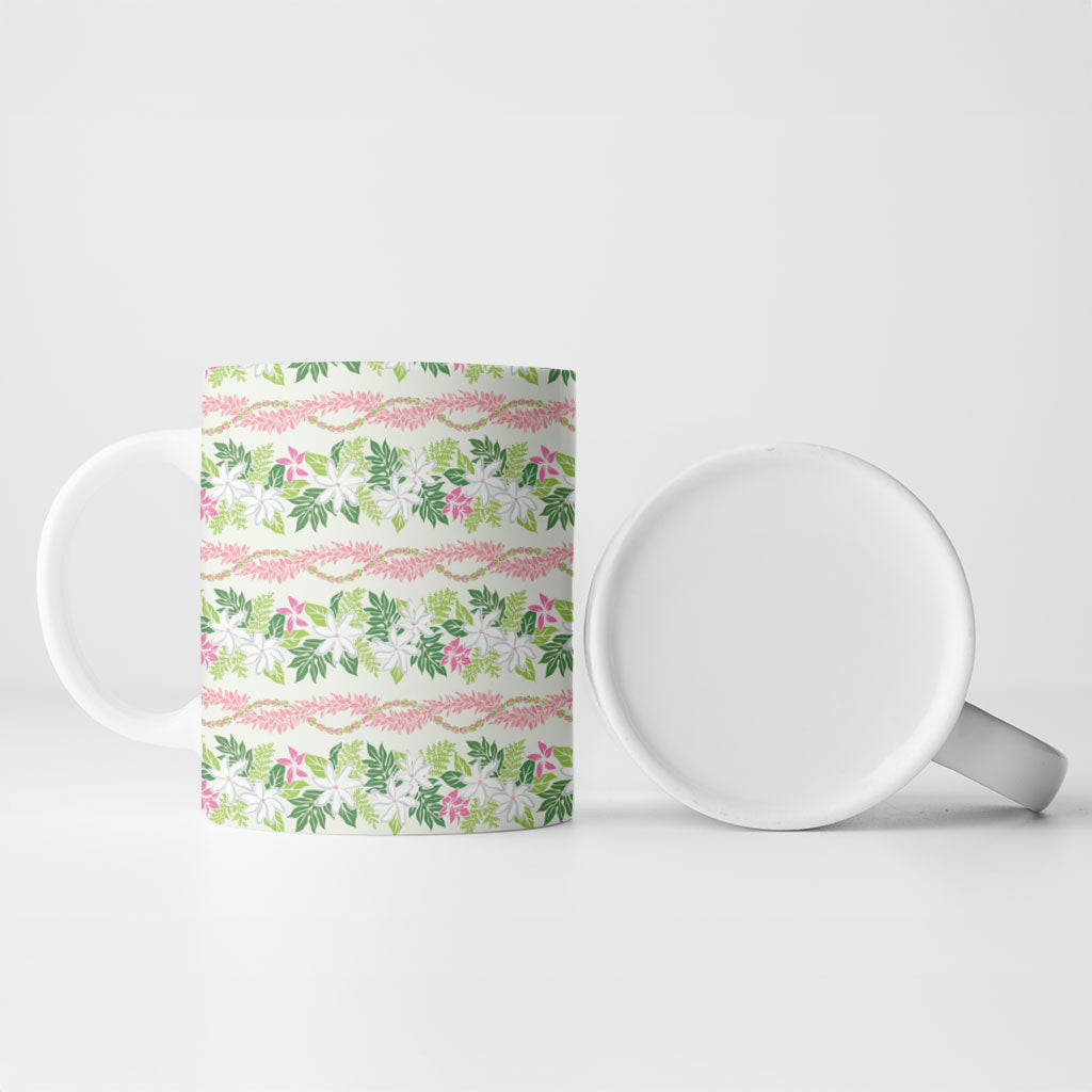 Monstera Tiare Plumeria Lei Pattern Ceramic Mug Green Version