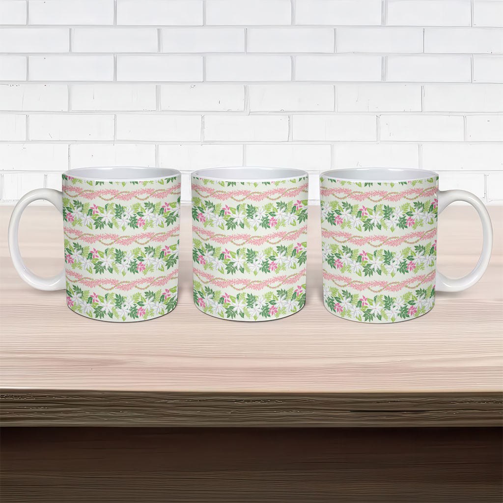 Monstera Tiare Plumeria Lei Pattern Ceramic Mug Green Version