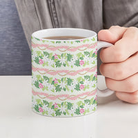 Monstera Tiare Plumeria Lei Pattern Ceramic Mug Green Version