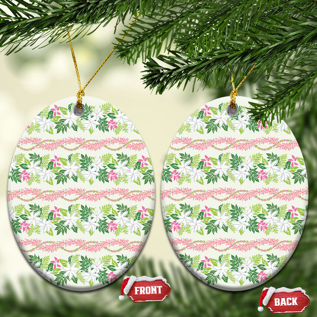 Monstera Tiare Plumeria Lei Pattern Ceramic Ornament Green Version